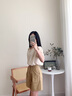 子牧棉麻夏裝 女韓版百搭工裝短褲寬松闊腿休閑短褲8883 卡其色 M(建議95-105斤) 曬單實拍圖