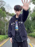 帛米圖（BOMITU）美式潮牌外套男士春秋季2024新款運動(dòng)連帽開(kāi)衫衛衣男生上衣服夾克 藏青色 2XL 曬單實(shí)拍圖