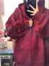 LPOX外套女款2025年最新款黑色連帽外套女寬松慵懶風(fēng)小眾上衣韓版外套 酒紅外套 M _86-105斤 曬單實(shí)拍圖