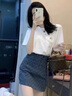 歐若婷雅新款連衣裙女裝套裝韓版2025時尚氣質(zhì)牛仔裙子女夏天小個子兩件裝 套裝（有圖案） M 曬單實拍圖