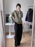 妤遇（YUUZYUUS）品牌女裝衛(wèi)衣女2025年春秋新款連帽抽繩百搭通勤顯瘦減齡長袖上衣 豆綠色 M 曬單實(shí)拍圖