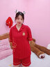 卡梵黎（KafanIi）情侶睡衣純棉新婚紅色喜慶夏季短袖短褲本命年禮物結婚家居服 9701 女XXL 曬單實(shí)拍圖