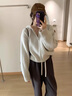 CTOX寬松慵懶拉鏈減齡外搭毛衣女開衫2025春秋新款韓版連帽針織衫外套 杏色 L建議105120斤 曬單實(shí)拍圖