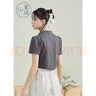紫涵（ZIHAN）紫涵新中式立領(lǐng)斜襟T恤女夏季國(guó)風(fēng)修身顯瘦內(nèi)搭打底上衣 深灰 M 曬單實(shí)拍圖