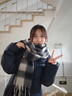 回力（Warrior）圍巾女冬季百搭2024新款黑白格子韓系加厚保暖圍脖流蘇披肩送女友 黑白格子【210*42cm】 曬單實拍圖