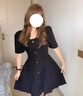 她芙（tafu）品牌女裝法式氣質連衣裙女夏2025修身顯瘦小個子方領赫本風小黑裙 黑色 M 曬單實拍圖