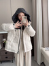 LAGOGO【三防】黑白撞色連帽羽絨服女拉谷谷2024年冬季新款外套 白黑 M 曬單實(shí)拍圖