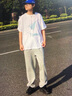 爵少港風(fēng)短袖T恤男2023夏季新款五分袖衣服百搭ins潮牌原宿風(fēng)半袖體恤 白色 L 曬單實(shí)拍圖