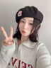 槿城日系可愛(ài)花朵貝雷帽畫(huà)家帽女大頭圍顯臉小百搭薄款八角帽子潮M921 曬單實(shí)拍圖