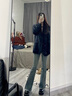 PMOG高腰復(fù)古毛邊微喇叭牛仔褲女彈力馬蹄褲春秋修身顯微辣女褲微喇叭 復(fù)古藍(lán)九分褲 M 建議95105斤 曬單實(shí)拍圖