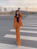 AD秋裝兩件套洋氣女總裁西裝正裝氣質(zhì)顯瘦微喇褲高端醋酸職業(yè)套裝 單件西裝 S 曬單實(shí)拍圖