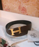 愛(ài)馬仕（HERMES）Hermes愛(ài)馬仕皮帶男H扣雙面腰帶小牛皮革金色拉絲皮帶奢侈品潮牌 黑色/巧克力色 95 曬單實(shí)拍圖