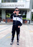 小咕嘟熊童裝男春秋裝兒童套裝三件套衛衣外套運動(dòng)男孩休閑衣服男童套裝 黑白兩件套 110 曬單實(shí)拍圖