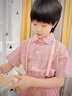 羅蒙背帶格子襯衫套裝粉色童裝男童新款洋氣小中童短袖襯衫夏季潮 粉色 140 曬單實(shí)拍圖