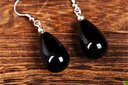 天然黑瑪瑙水滴耳墜925銀耳環(huán)個(gè)性潮流冷淡風(fēng)復古港味氣質(zhì)玉石耳釘 曬單實(shí)拍圖