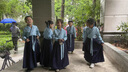 奧蒙威兒童古裝漢服國學(xué)服朗誦合唱表演男女中國風(fēng)服小學(xué)生演出服BY05 99-2藍色大袖 160 曬單實(shí)拍圖