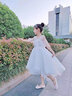 女童洋氣白紗公主裙輕奢高級(jí)感婚禮兒童主持人生日鋼琴演出晚禮服 白色前短后長(zhǎng) 140 曬單實(shí)拍圖