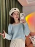 丹珠娜加厚衛(wèi)衣女秋季女裝2025年新款秋季穿搭女套裝小香風(fēng)闊腿褲兩件套 8361藍(lán)色毛衣+杏色褲子 S 曬單實(shí)拍圖