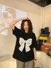 妙奕嘉黑色短袖女裝夏季寬松t恤衣服大碼新款2026年上衣半袖洋氣遮肚子 大蝴蝶結印花短袖 M 【建議110斤內】 曬單實(shí)拍圖