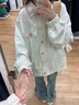 舒芳蝶（shufangdie）小碎花牛仔外套女春秋季2025新款女裝設計感小眾撞色翻領(lǐng)夾克上衣 杏色 M 曬單實(shí)拍圖