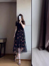 YUEXUNZI夏季新款连衣裙女装法式赫本风中长款修身显瘦收腰重工网纱裙子 黑色 M 晒单实拍图