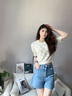 Calvin KleinJeans夏季女士經(jīng)典ck復(fù)古潮流毛邊高腰寬松牛仔短褲J224362 1AA-牛仔淺藍(lán) 25 曬單實(shí)拍圖