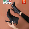 卡帝樂(lè)鱷魚(yú)（CARTELO）細(xì)跟真皮短靴女尖頭2025年新款高跟鞋秋冬季后拉鏈加絨女士馬丁靴 黑色 37 曬單實(shí)拍圖
