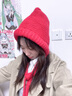 槿城大頭圍毛線(xiàn)帽子女秋冬保暖毛絨針織護耳帽學(xué)生混色可愛(ài)綁帶包頭帽紅色M1007M（56-58cm） 曬單實(shí)拍圖