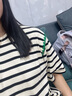 MO&Co.愛心織嘜刺繡落肩條紋短袖連衣裙氣質(zhì)高端裙子女摩安珂 杏黑條-第2批 S 160 曬單實拍圖
