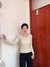 柯蘭娜純色打底衫U領(lǐng)露鎖骨春秋季新款修身正肩長(cháng)袖t恤女基礎款上衣 奶白灰長(cháng)袖 L 【建議106-120斤】 曬單實(shí)拍圖