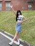 浪莎2026新款高腰a字半身裙女夏修身顯瘦防走光牛仔短裙辣妹包臀裙子 淺藍色 M 曬單實拍圖