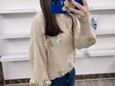 潮牌Avmko毛衣新款亮片刺繡鏤空套頭毛衣女寬松慵懶風(fēng)燈籠袖馬海毛針織衫氣質(zhì)打底衫 杏色 毛衫 L 曬單實(shí)拍圖