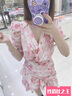 她芙（tafu）品牌女裝法式連衣裙女2025夏季新款小個(gè)子茶歇包臀雪紡碎花短裙 粉色 S 曬單實(shí)拍圖