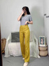 恒源祥垂感亞麻闊腿女褲子夏季新款寬松顯瘦半松緊高腰棉麻直筒休閑長(cháng)褲 赤黃色【韓范】 2XL 【建議125-140斤】 曬單實(shí)拍圖
