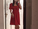 依伊純連衣裙女2024夏季新款法式氣質(zhì)方領(lǐng)木耳邊泡泡袖小個子收腰顯瘦裙 紅色 L 曬單實拍圖
