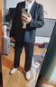 唐號（tanghao）大學(xué)生西裝全套男新款帥氣西服外套學(xué)院風(fēng)職業(yè)小西裝套正裝面試 四件套【西裝+襯衫+西褲+領(lǐng)帶】 L 曬單實拍圖