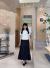 BLUE ERDOS半身裙女春夏優(yōu)雅度假風(fēng)垂感蛋糕長(zhǎng)裙開(kāi)叉半裙 黑 160/64A/S 曬單實(shí)拍圖