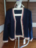 尚都比拉簡(jiǎn)約撞色毛衣女秋冬新款時(shí)尚休閑疊穿針織開(kāi)衫外套 藏藍色 XL  曬單實(shí)拍圖