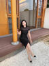 LISCN新中式辣妹國風改良旗袍2025新款包臀開叉性感黑色連衣裙女休閑百 黑色 S 曬單實拍圖