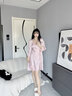 有趣熊睡衣女春秋冰絲夏天五件套裝本命年吊帶睡裙短褲晨袍新婚仿真絲綢 NSLQ-白色香檳五件套 L建議(155-170cm，106-119斤) 曬單實(shí)拍圖