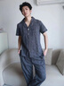 美即萊（MEIJILAI）睡衣男士夏季純棉短袖長(cháng)褲開(kāi)衫薄款全棉家居服男春夏款加大碼套裝 8014 XL （身高175-180體重140-160） 曬單實(shí)拍圖
