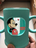 迪士尼（DISNEY）兒童玻璃水杯帶杯套刻度嬰兒寶寶牛奶杯帶吸管手把喝水泡奶粉 米奇藍杯套玻璃杯（250ml） 曬單實(shí)拍圖