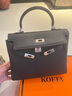 KOFTA品牌頭層牛皮凱莉包鉑金包單肩斜挎手提包新娘包真皮女包生日禮物 黑色-28cm 頭層牛皮 曬單實(shí)拍圖