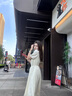 NINE WEST玖熙2024夏季新款優(yōu)雅女士游園略影新中式連衣裙 米白色 155/80A(S) 曬單實(shí)拍圖