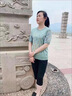 俞兆林（YUZHAOLIN）冰絲T恤女媽夏裝上衣服2025新款中年女裝婦女短袖t恤氣質洋氣百搭 駝色+黑色闊腿褲 2XL (建議110-125斤) 曬單實拍圖