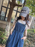 唐菓蜜牛仔背帶裙女夏2024新款女裝韓系減齡學(xué)院風(fēng)學(xué)生收腰顯瘦連衣裙子 白色上衣+深藍(lán)背帶裙 M 曬單實(shí)拍圖