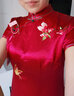 鴻韻繡繡花旗袍高檔時(shí)尚修身旗袍長(cháng)款改良復古大碼氣質(zhì)婚宴敬酒旗袍禮服 酒紅色短袖繡花 L 曬單實(shí)拍圖