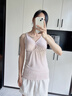 Mom Jane哺乳背心吊帶純棉孕婦裝春夏季薄款打底春秋款喂奶月子服免穿文胸 粉白條紋（95%棉-可拆罩杯） L(建議體重95-115斤) 曬單實(shí)拍圖