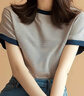 紅蜻蜓時尚正肩短袖T恤女士夏季新款氣質(zhì)鹽系輕熟通勤體恤條紋上衣 圖片色短袖 L 【建議110-130斤】 曬單實拍圖