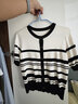 歐莎（OSA）薄款撞色條紋針織開(kāi)衫女短袖夏季2025年新款正肩T恤寬松短款上衣 黑杏條紋 XS 曬單實(shí)拍圖
